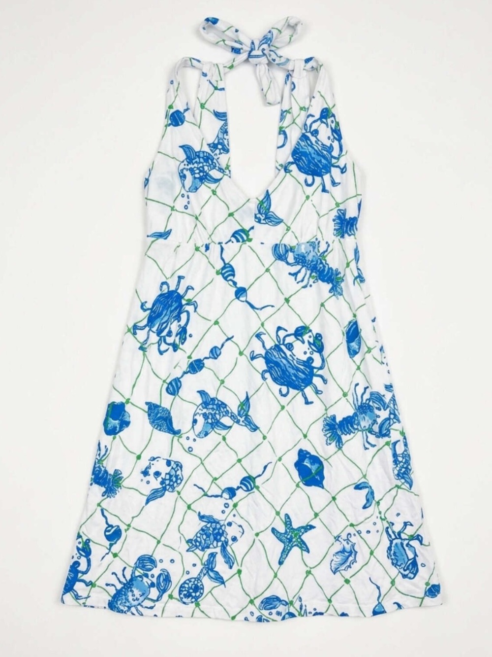 Lilly Pulitzer fish Crab Lobster sea star starfish ocean beach Blue dress Sz L